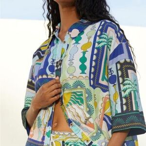 NWT Celandine x Anthropologie Linen Printed Buttondown Sz S